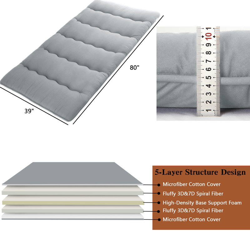 Japanese Floor Futon Mattress, Twin, Gray