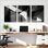 Abstrait géométrique noir et blanc sur toile tendue, ensemble de 3 reproductions de peintures à l'huile