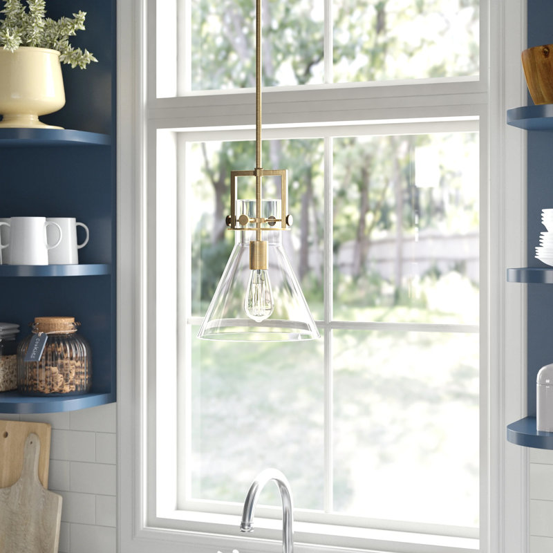 Luminaire suspendu conique à 1 lumière Borgen, Laiton brossé, H 13,63 po x l 10 po x P 10 po