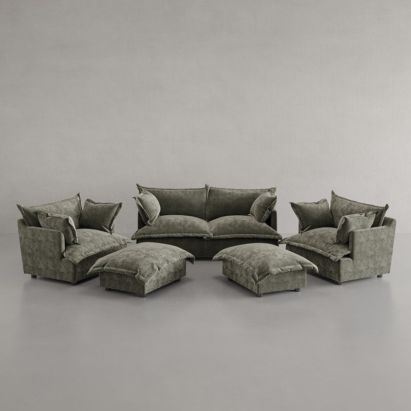 6 Seater Sectional, Grey Chenille