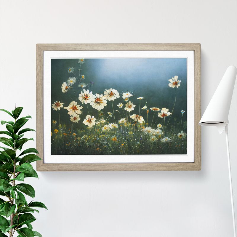 Otherworldly Wildflowers Floral 1 Piece Single Picture Frame Wall Art, 46cm H x 64cm W x 2cm D, Oak