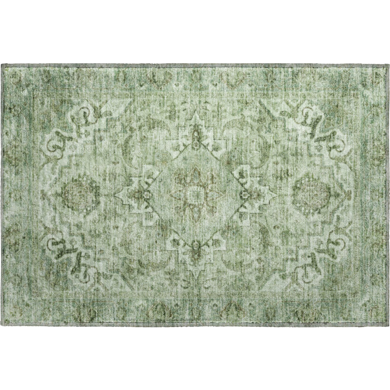 Premium Machine Washable Mayfield AMF2164 global Rug, Rectangle 1'8" x 2'6", Aloe