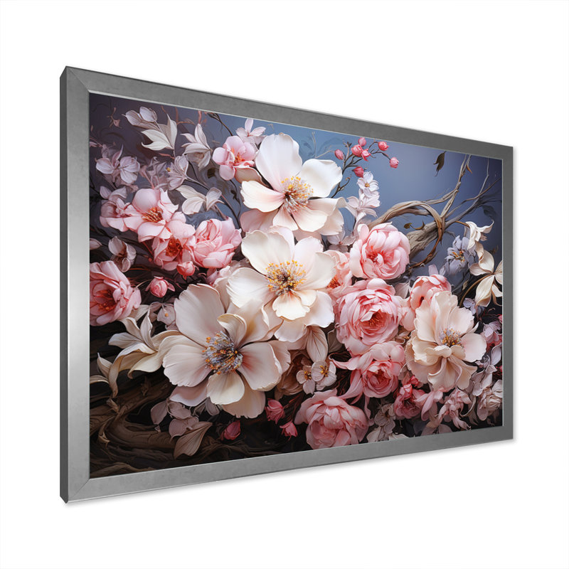 «Pink Wreath», impression romantique sur toile encadrée, Argent, H 24 po x l 32 po x P 1 po