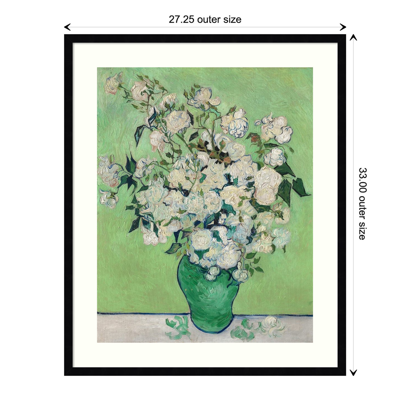 Roses by Vincent Van Gogh, 33.07" H x 27.32" W x 0.88" D, Black