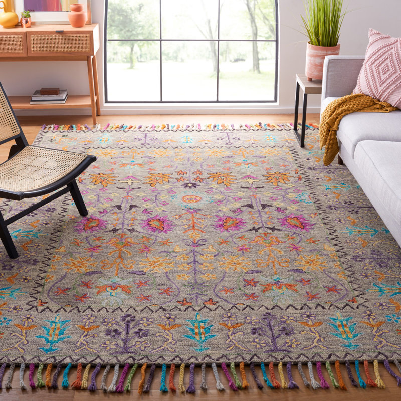 Tapis floral en laine touffeté à la main Broadmoor Blossom, Rectangle 5 pi x 8 pi