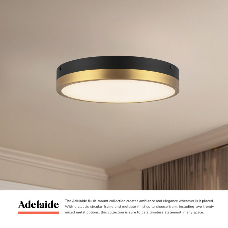 Orland LED Flush Mount, Aged Gold/Matte Black, 2" H x 11.13" W x 11.13" D