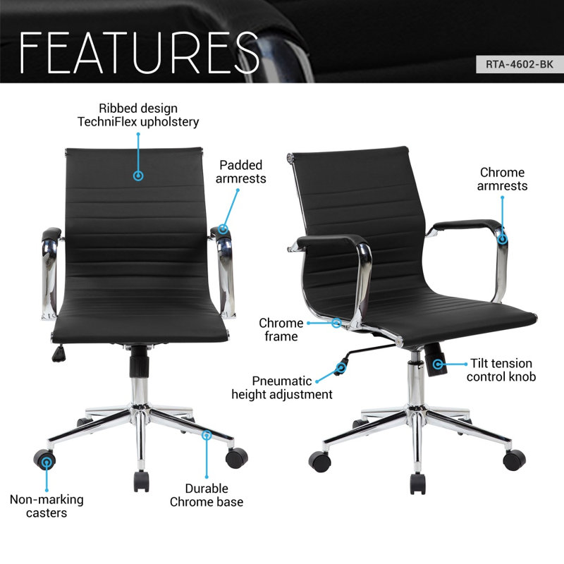 Fauteuil de direction à dossier moyen avec support lombaire et base chromée Techni Mobile