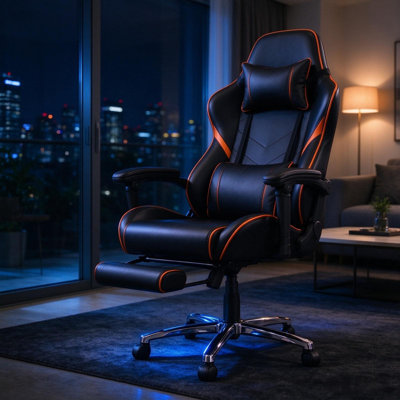Fauteuil de jeu avec support lombaire à massage - Fauteuil de jeu vidéo ergonomique pour adultes, appui-tête et repose-pieds réglables, inclinaison de 90 à 135 °, pivotant à 360 °, rouge