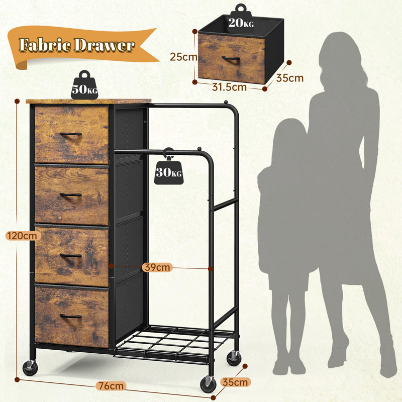 4 Drawer Storage Drawer, Brown/Black