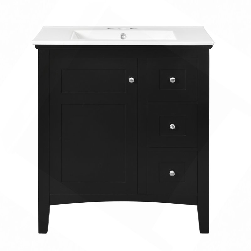 Meuble-lavabo moderne de 30 po avec lavabo en céramique, 3 tiroirs, meuble de rangement moderne en bois massif, idéal pour la maison