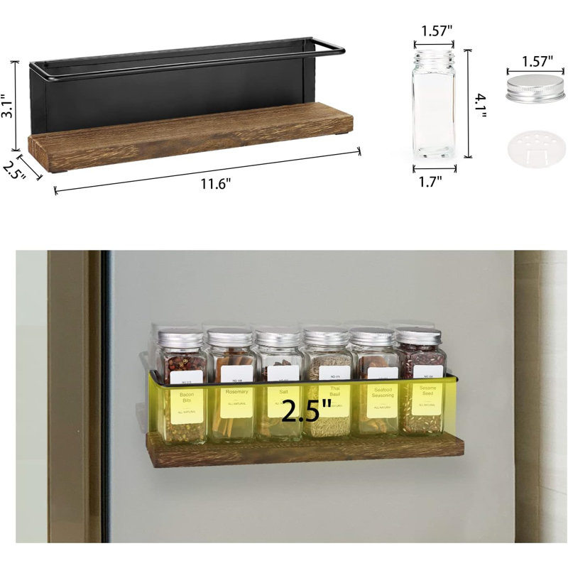 Magnetic Spice Rack with 24 Glass Jars and Labels