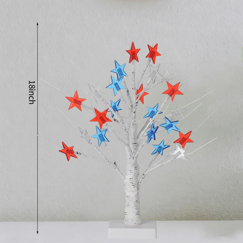 Lighted Artificial Bonsai Tree with 48 Warm White LEDs, Battery & USB Powered, Star