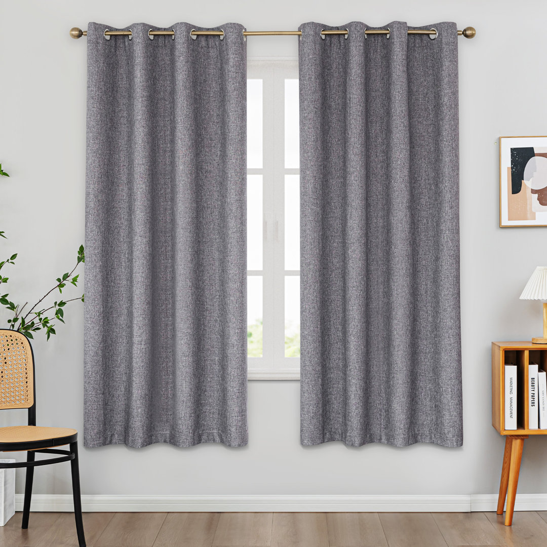 Aslyn Linen Textured Thermal Insulated 100% Blackout Grommet Curtain Pair (Set of 2) Latitude Run® Curtain 