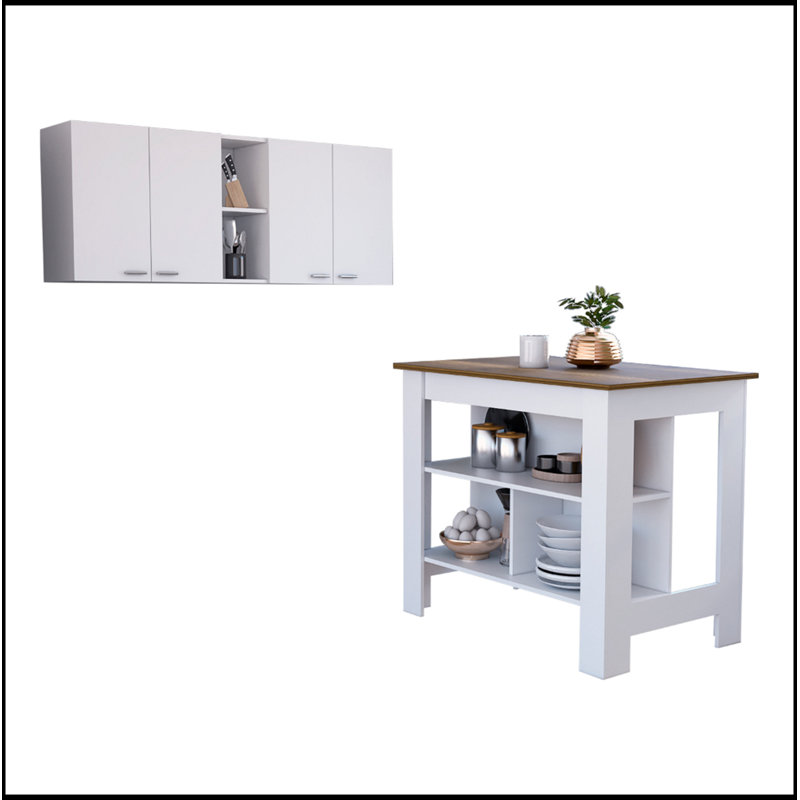 Ensemble de cuisine 2 pièces à 4 tablettes et 4 portes Sierra, surface antibactérienne, parfait pour le rangement et les petits espaces