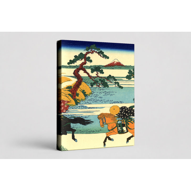 Riders on the Sumida Riverbank, Sekiya Village (c. 1830-1832) - Art mural sur toile, 12" W x 18" H