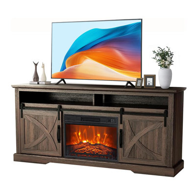 173cm TV Stand, Rustic Farmhouse Media Unit with Sliding Barn Doors, MDF Wood Entertainment Centre for Living Room & Bedroom