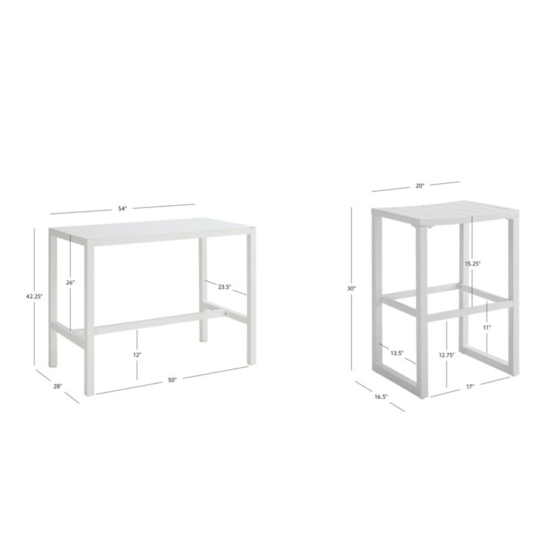 Armando Patio Dining Set with Rectangular Table, 4, White