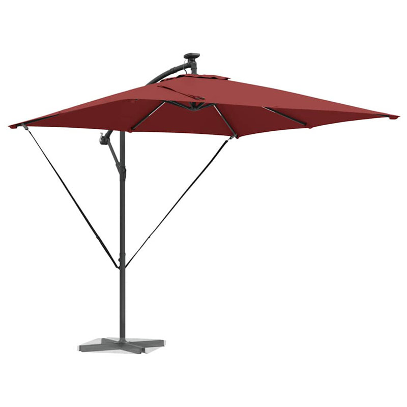 Umbrella with LED Strip Lights Polyester and Aluminium Outdoor Parasol, 250cm H x 249cm W x 249cm D, Vermilion