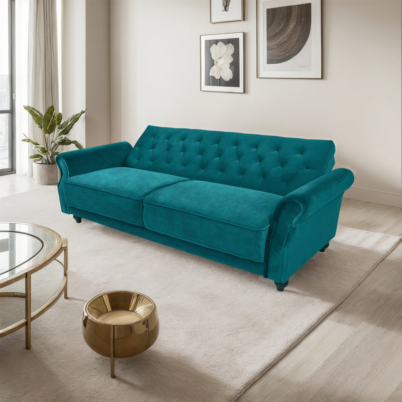 Streator 3 Seater Velvet Sofa Bed, Green Velvet