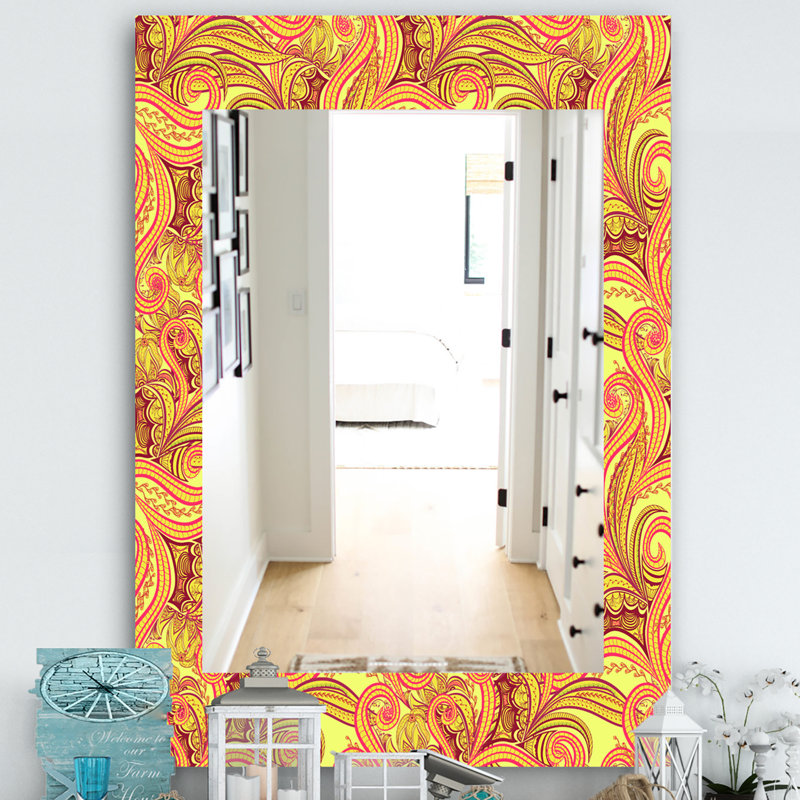 Miroir mural bohémien et éclectique à motifs abstraits ethniques, H 24 po x l 32 po