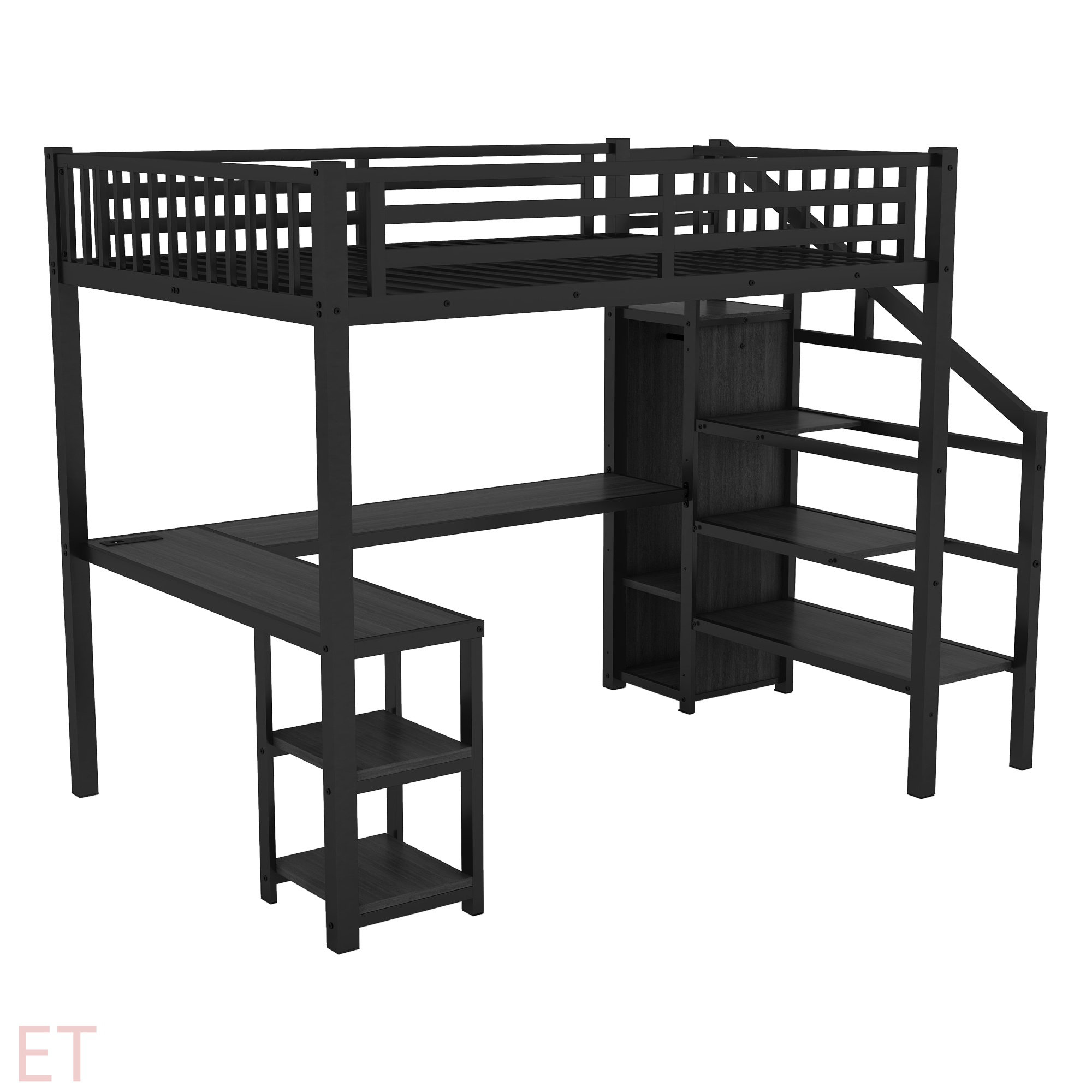 Isabelle & Max™ Metal Full Loft Bed With Wardrobe And LED Light, Full ...