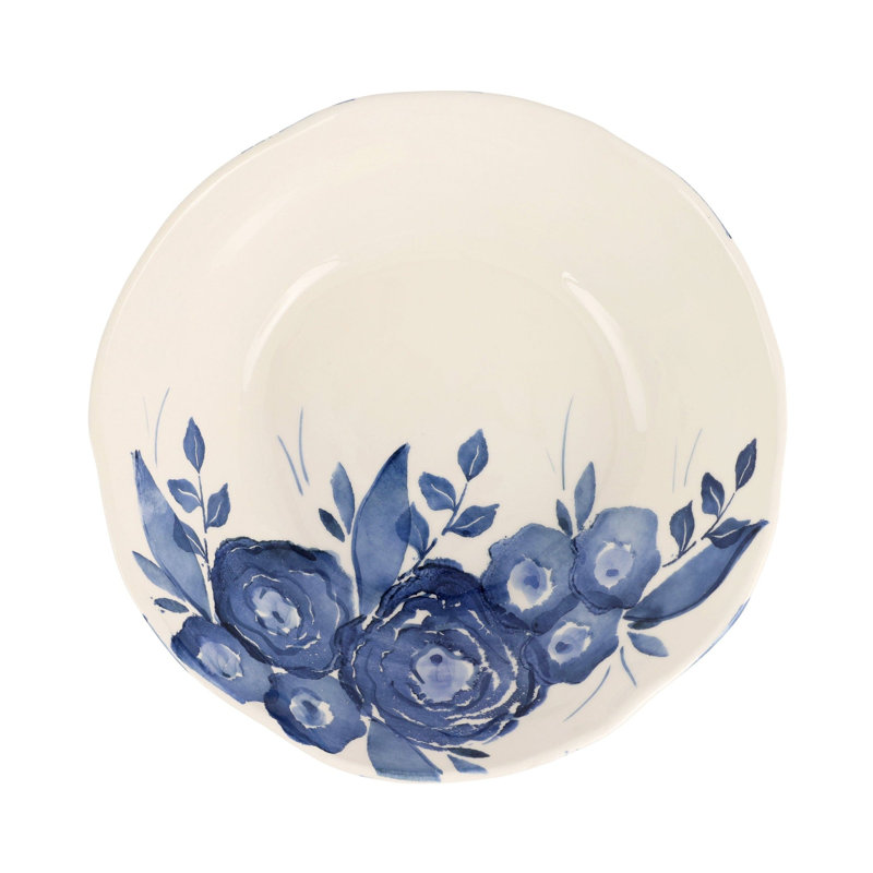Blue Camellia Ceramic Serving Bowl