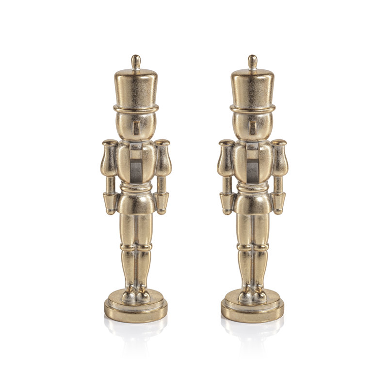 Ensemble de 2 figurines de casse-noisette décoratives métalliques Hartwin, H 10 po x l 2,5 po x P 2,5 po, Or