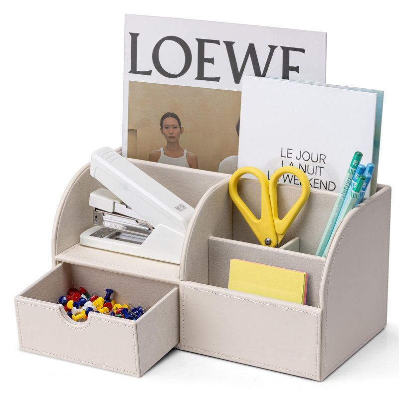 Stationery Desk Tidy Organiser with Drawer, Open‑Top Storage Caddy with Multi‑Sized Compartments for Office Desk Supplies & Small Accessories
