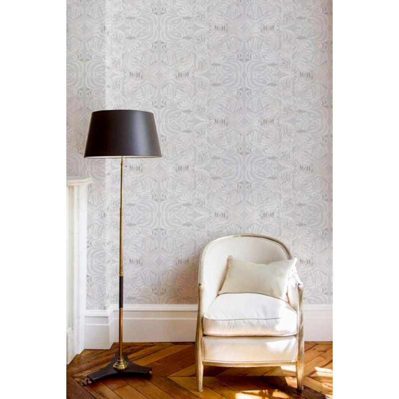 Abra Flora 10' L x 24" W Wallpaper Roll, Self-adhesive, Gray , Paper