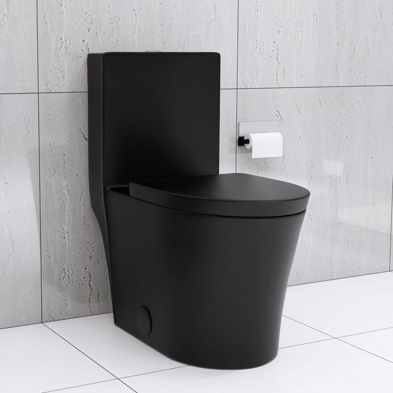 Bathroom Toilet In Matte Black, Dual Flush 1.1/1.6 , Energy Flushing Black Elongated Toilet, Flush, Powerful For Use, Black