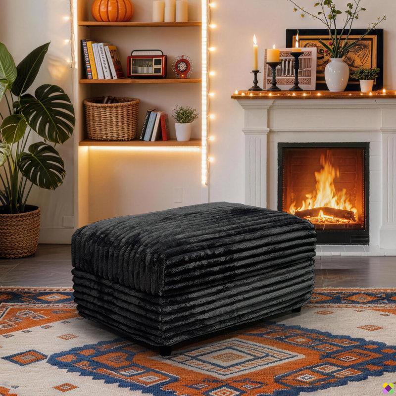 Gus 31.5"W Corduroy Ottoman, Black