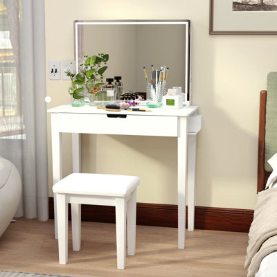 Vanity Desk Set With Mirror For Makeup, Makeup Table With 1 Drawer Storage Cosmetics, Vanity Dressing Table For Bedroom