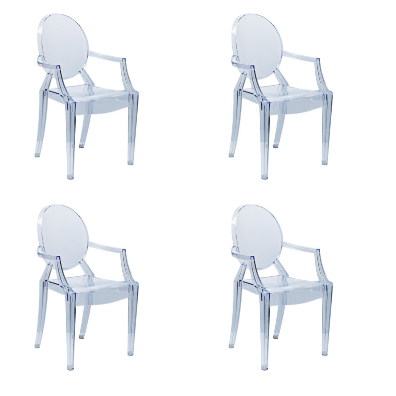 Ensemble de quatre fauteuils de salle à manger robustes en plastique transparent à dossier très grand Louis