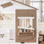Lit simple épissé de style campagnard avec tablette pour fenêtre, crochets latéraux et tiroirs de rangement sous le lit, blanc-133584694-133584695