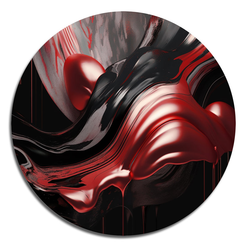 Captivating Marble Ii - Abstract Wall Decor On Metal, 36" W x 36" H, Red