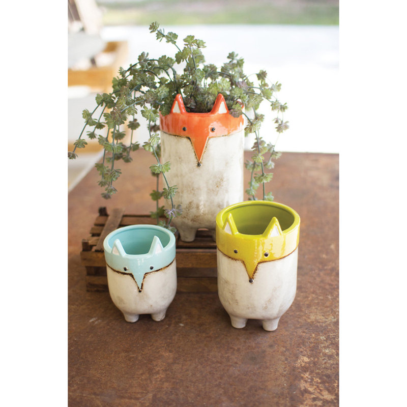 Handcrafted Ceramic Fox Planters Set of 3