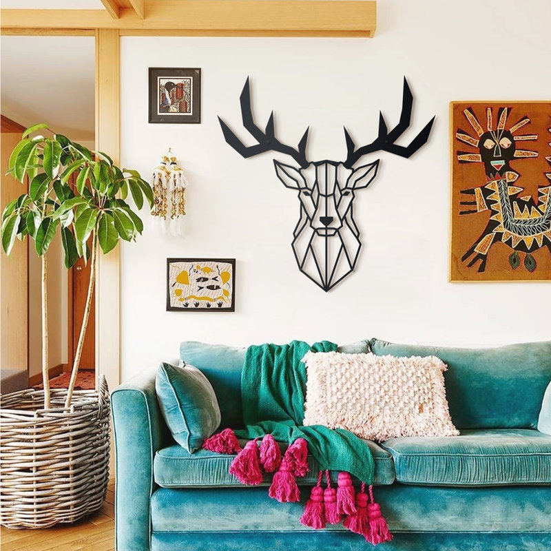 Deer Head Wall Décor, Metal Geometric Deer Head, Wall Decoration, Animal Heads Deer Decorations, 80cm H x 75cm W x 0.2cm D