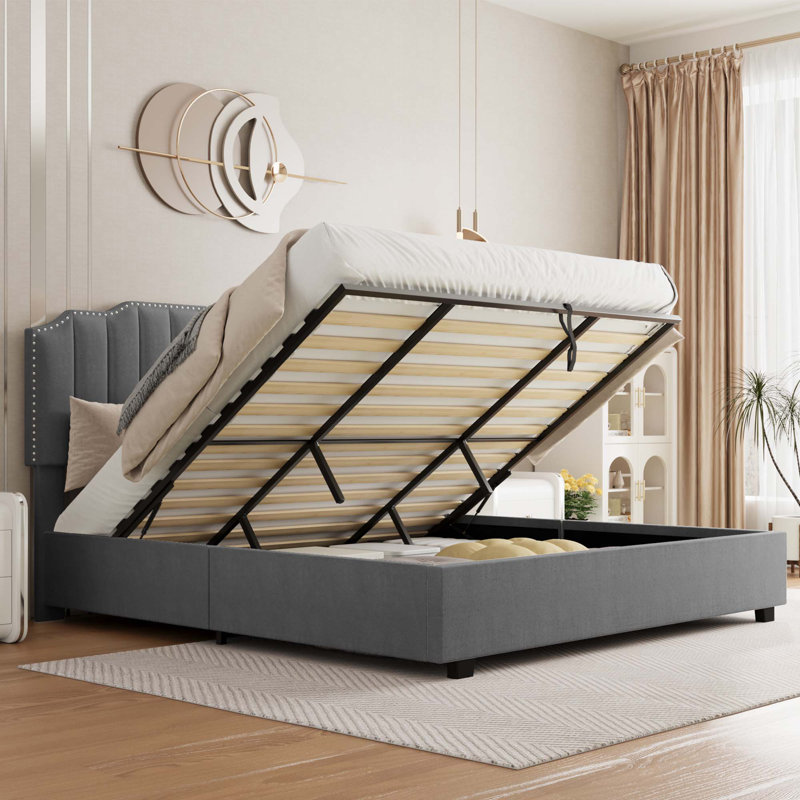 Lit plateforme en velours Lift Up, Grand