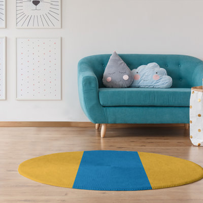 Tapis jaune/bleu rayé