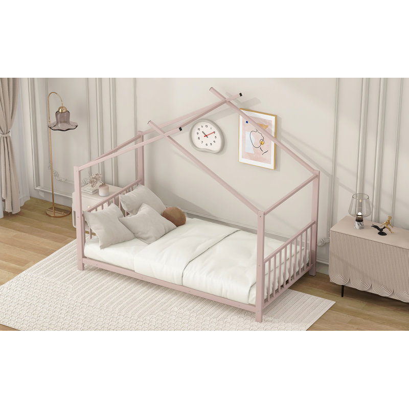 Lit plateforme simple en métal, Rose