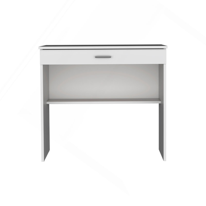 80 C Writting Desk, Compact Workstation With Drawer And Lower Shelf, White