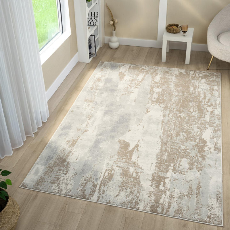 Tapis moderne délavé à motif abstrait, Rectangulaire 8 pi x 10 pi
