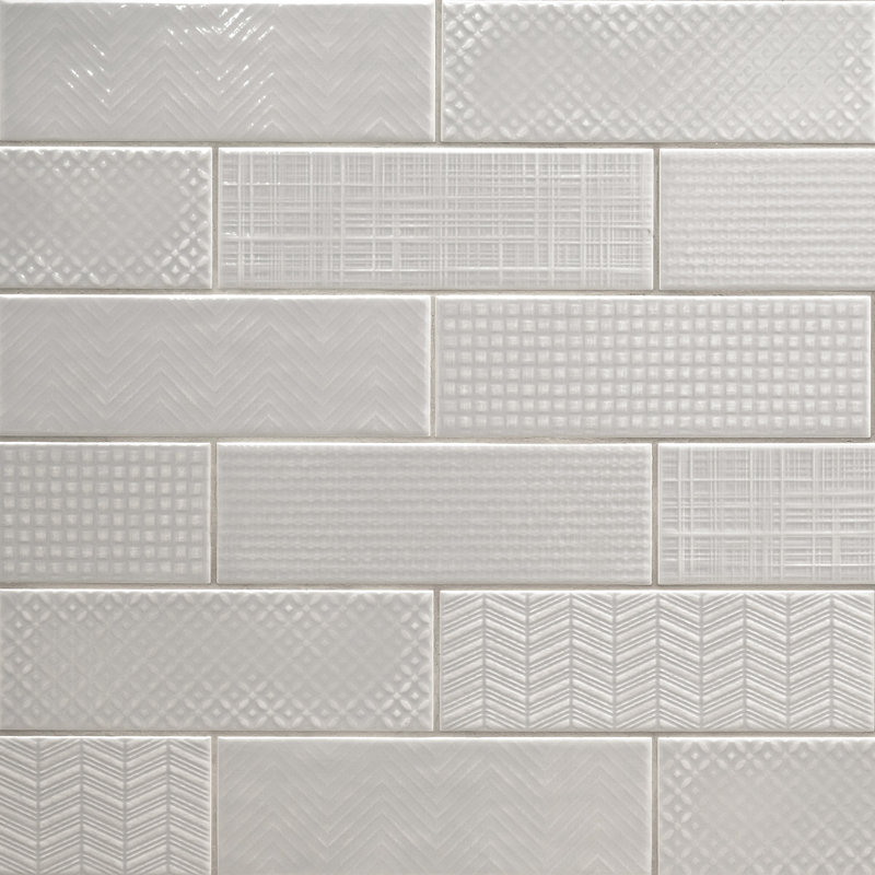 Metrola 3D Mix 4 in. x 12 in. Glossy Ceramic Subway Wall Tile, Ashen