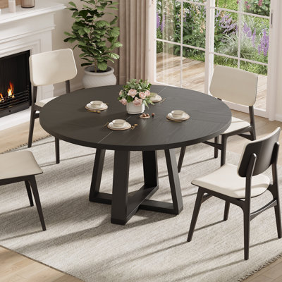 47 Inch Round Dining Table for 4-6 People, Round Kitchen Table with Sturdy Cross-Shaped Base & Adjustable Foot Pads, Circle Dining Table for Kitchen, Dining Room(Table Only), Black