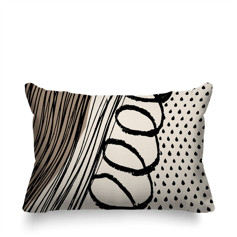 Oreiller rectangulaire réversible intérieur / extérieur Toba, Beige / noir / blanc cassé, H 14 po x l 20 po