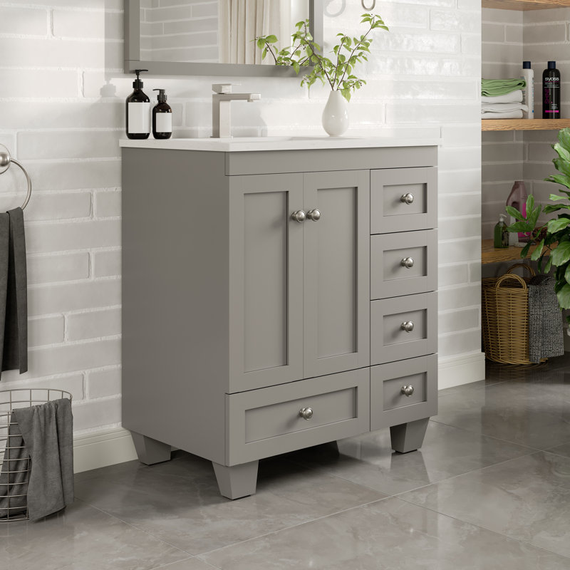 Brightling 30"W x 18"D Bathroom Vanity with Undermount Porcelain Sink, Gray
