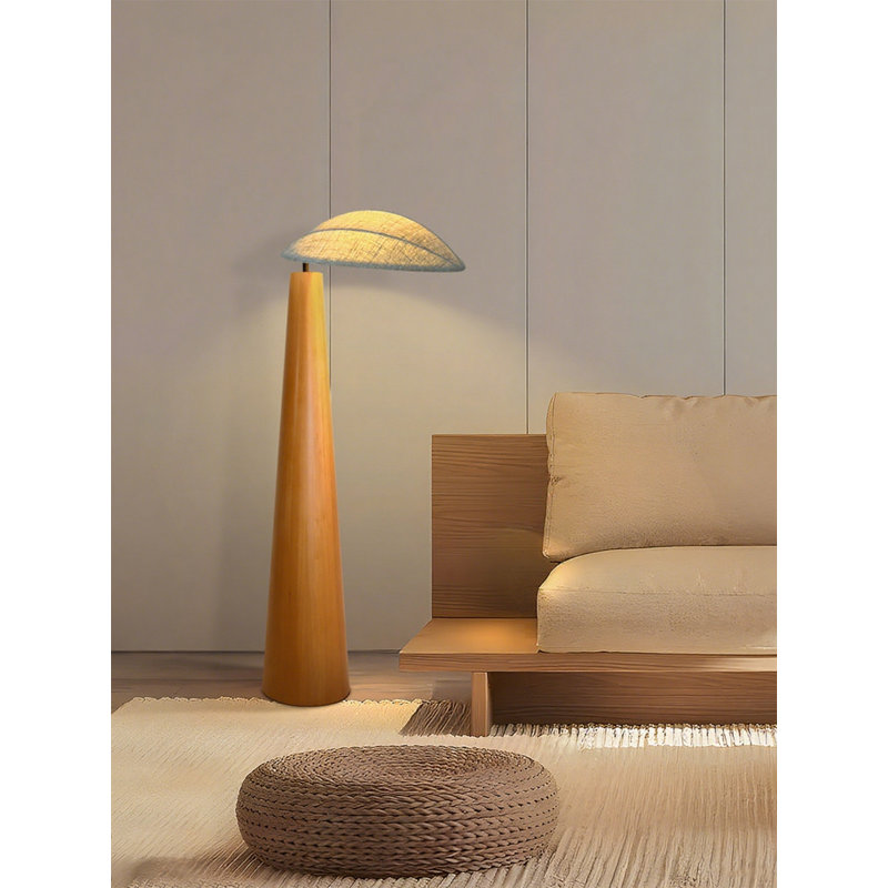 Lampe sur pied légère en fer, tissu et bois