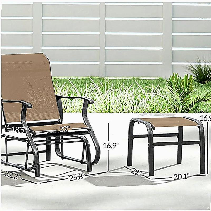 Fauteuil oscillant d'extérieur confortable à haut dossier, Noir / brun clair