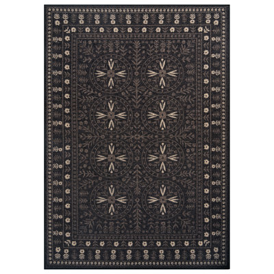 Bolkov Traditional Folk Floral Charcoal Gray Power Loomed Indoor Area Rug