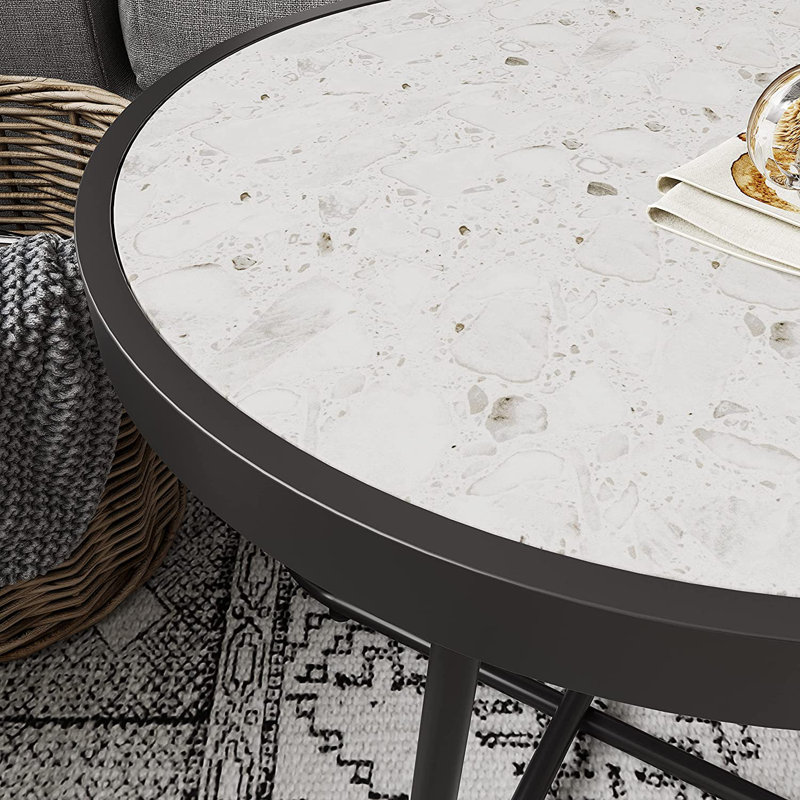 Mickelsen Steel Patio Side Table, Creamy White/Black